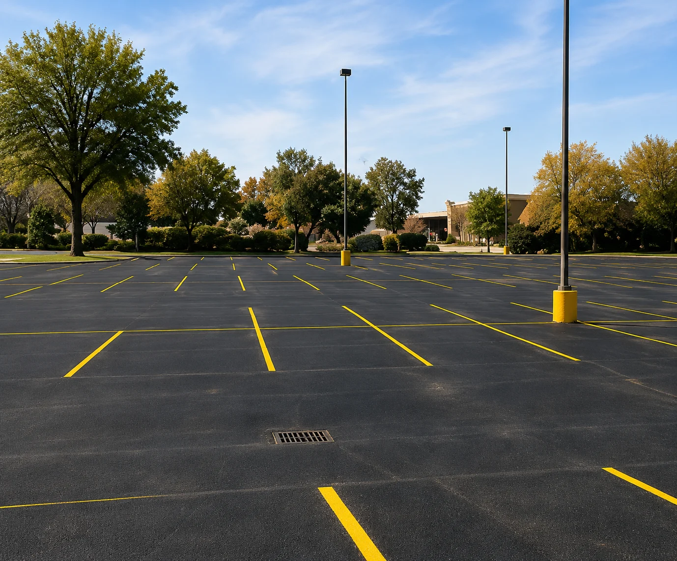 Commercial parking lot with striping